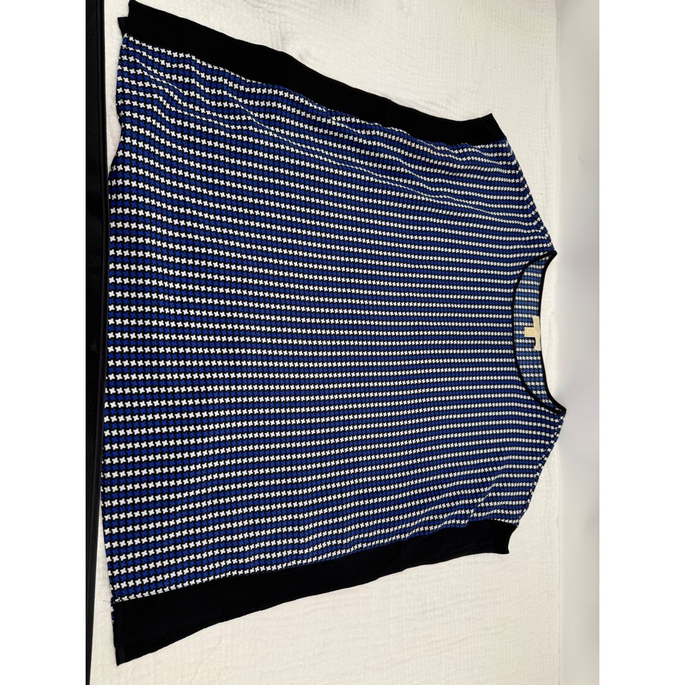 Michael Kors Top 1X Blue Houndstooth Dolman Sleeve Crew Neck Blouse - Picture 3 of 7